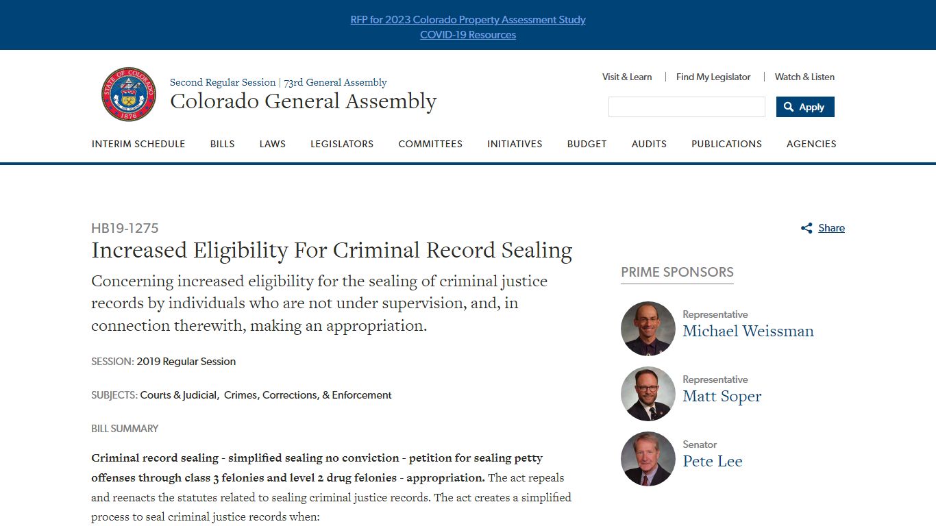 Increased Eligibility For Criminal Record Sealing - Colorado