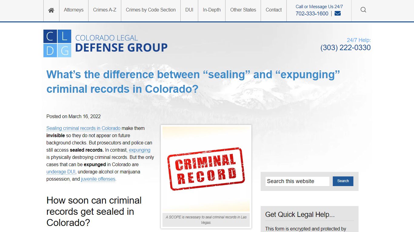 Difference between "sealing" and "expunging" criminal records in Colorado